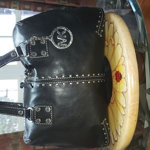 💘🖤💘 MICHAEL KORS ASTOR STUDDED EMBELLISHED LEATHER WEEKEND DOCTOR SATCHEL BAG